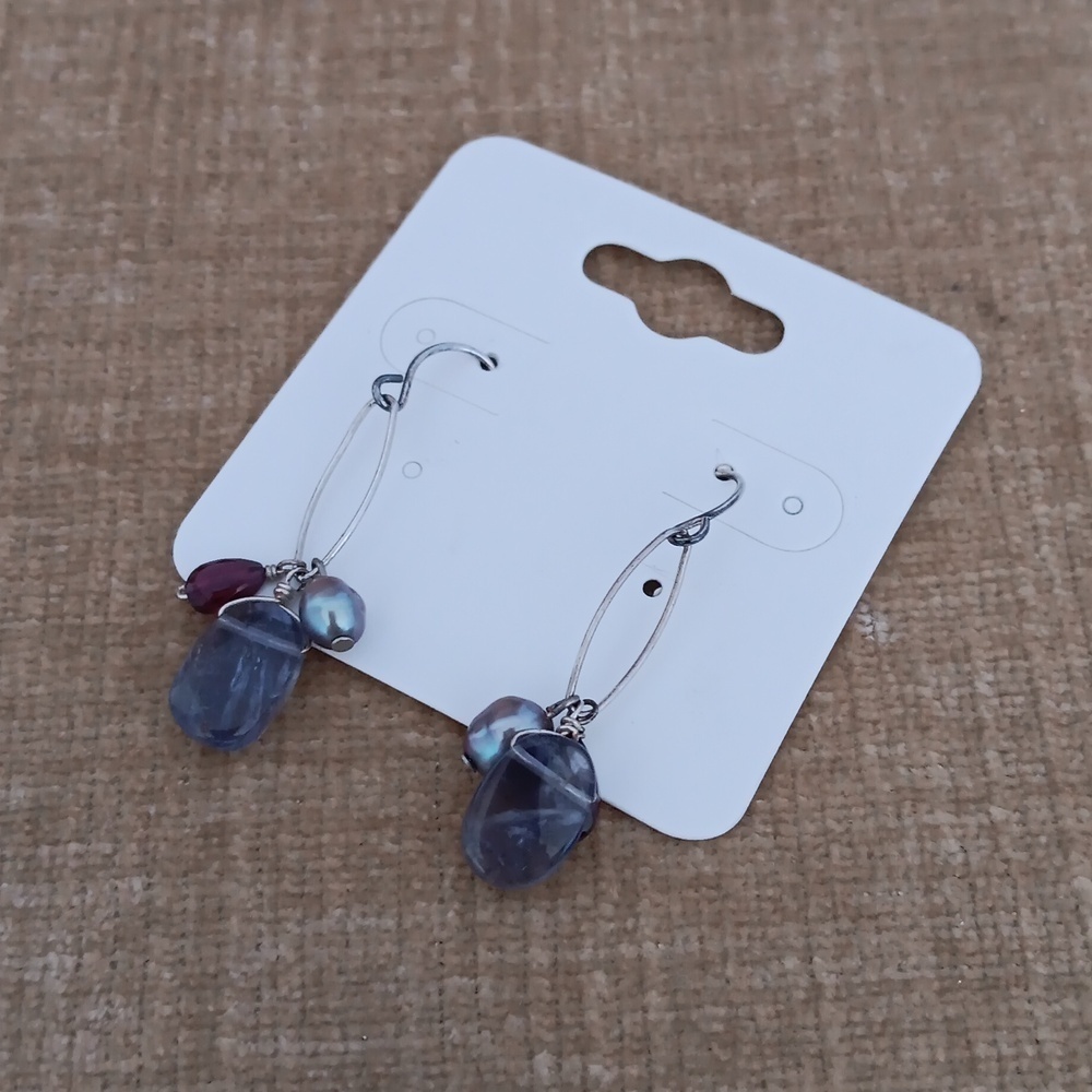 Silver Tone Simply Beaded Dangle Earrings - Picture 6 of 7